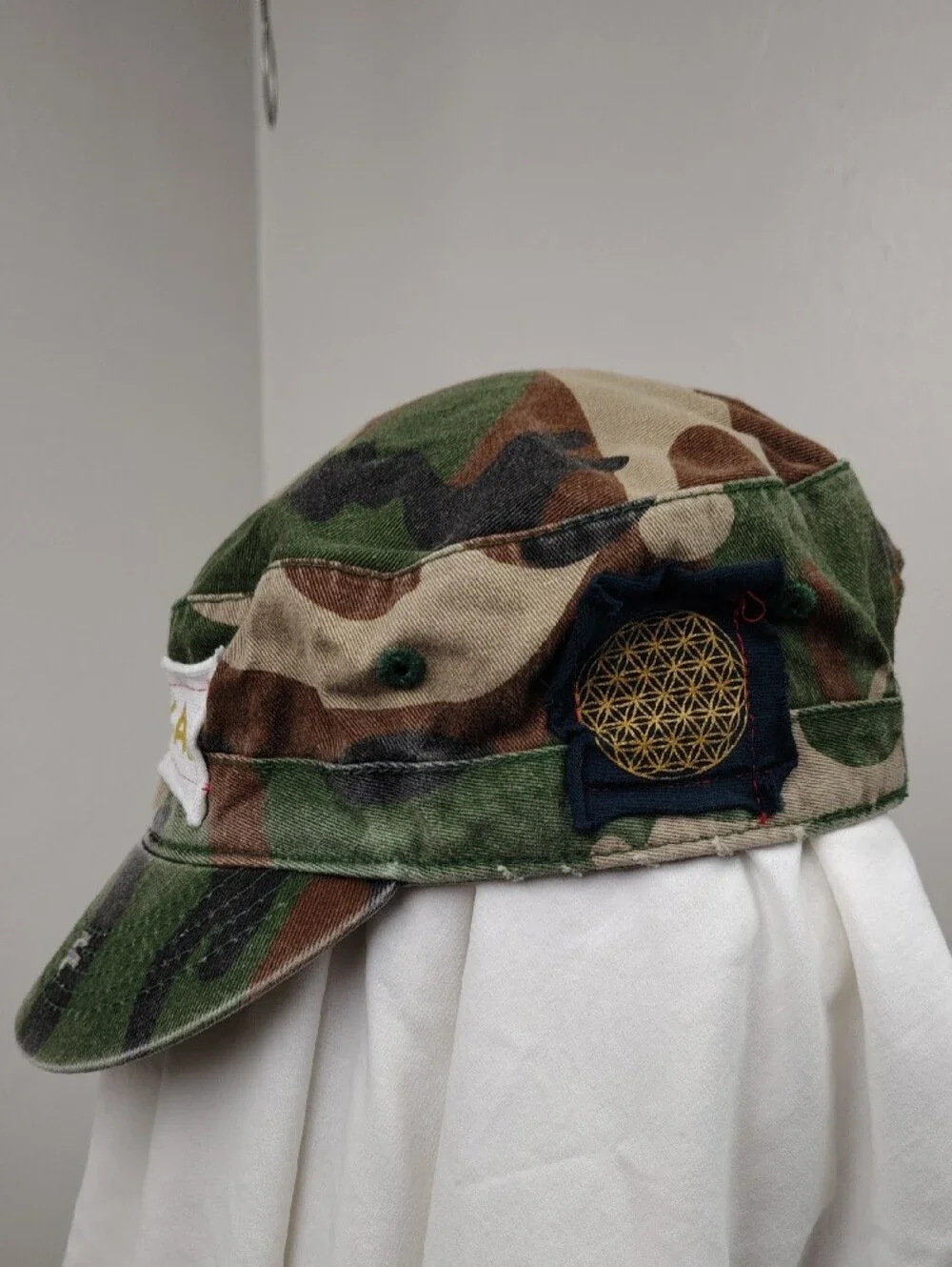 I Heart Yoga Camo Cap - Green Camouflage Unisex Military Cadet Cap Distressed
